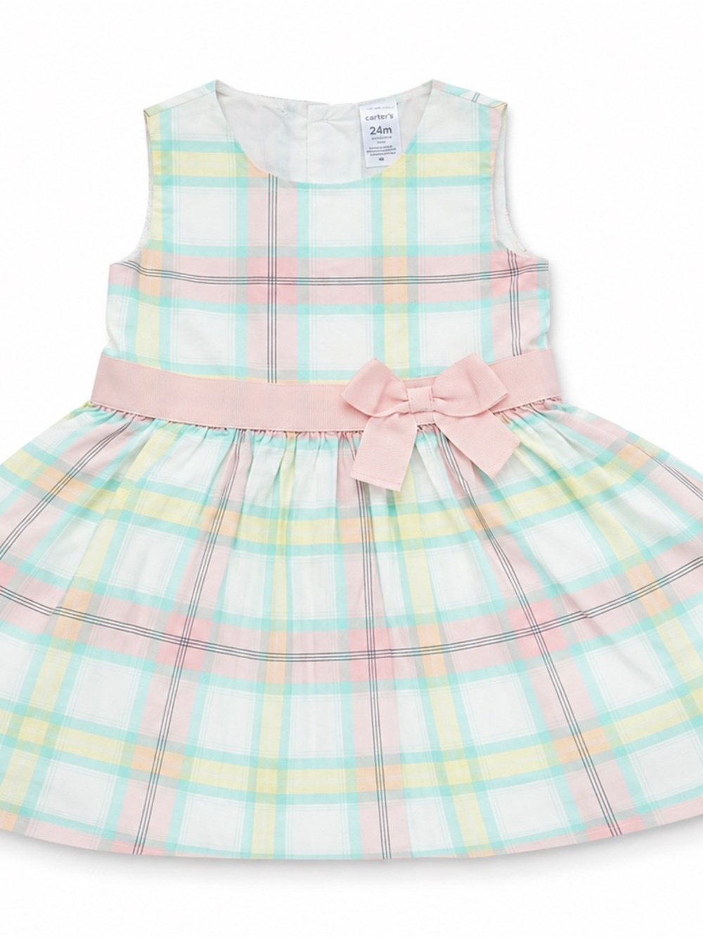 Carter's Pastel Plaid Sleeveless Dress with Pink Bow
